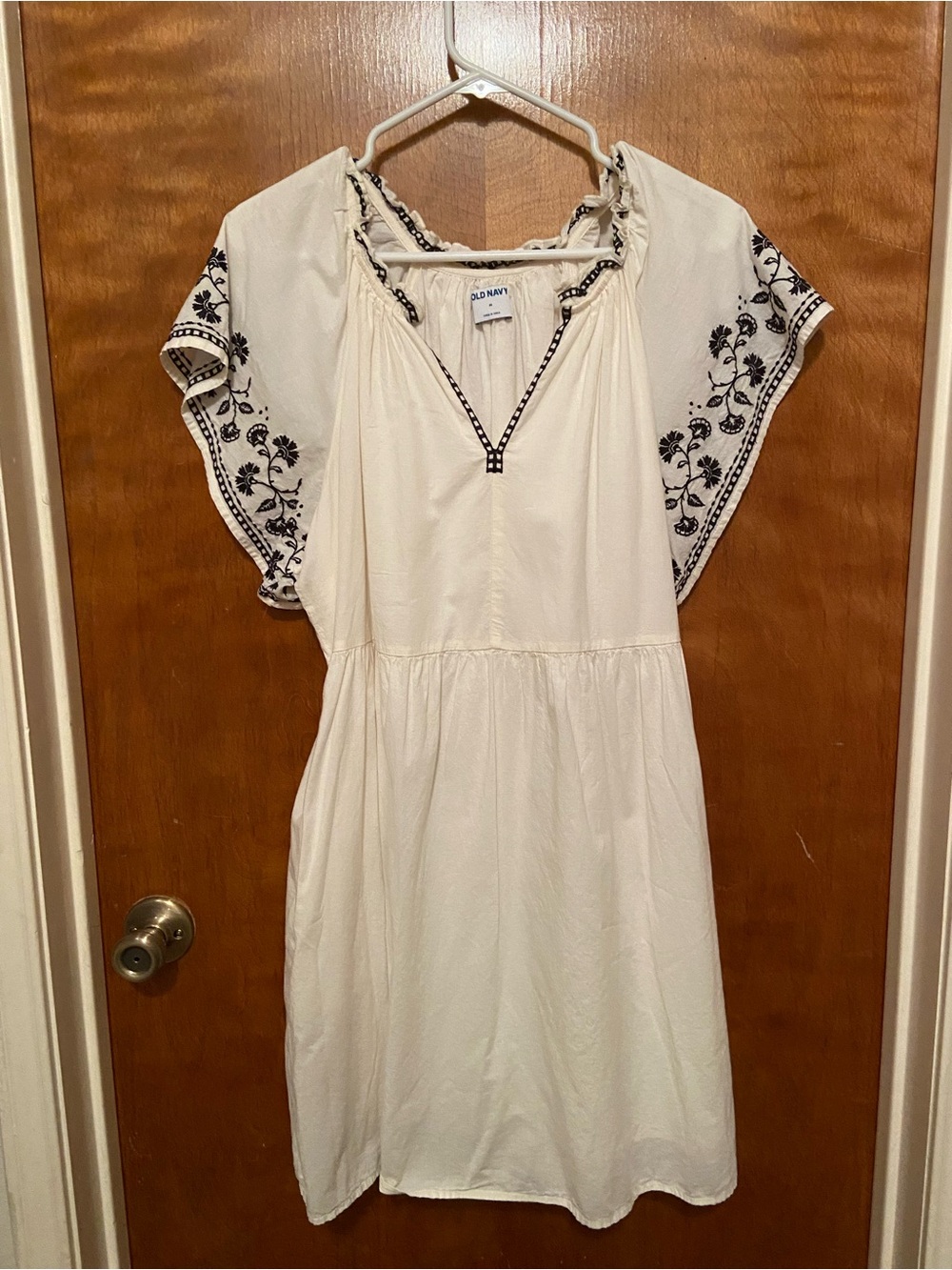 Old Navy Cream w/ Black Embroidery Boho Dress